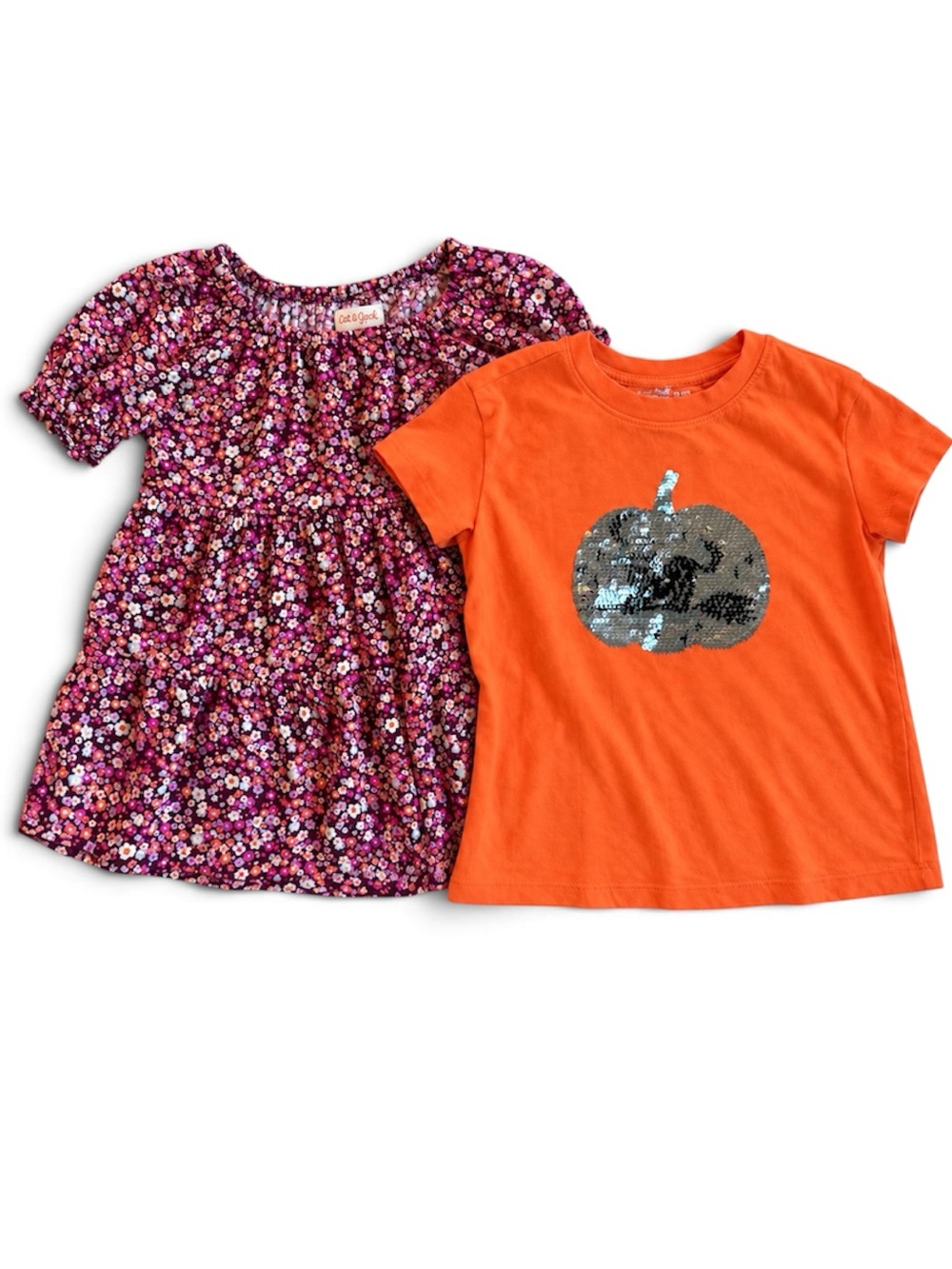 Cat & Jack Girls Fall Clothing Lot XS 4/5 Floral top Pumpkin T-Shirt